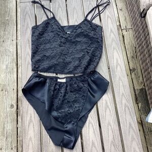 Vintage Victorias Secret Gold Label Camisole Set Small Black Lace High Cut *Ther